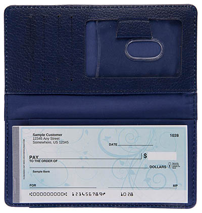 Navy Leather Side Tear Checkbook Cover