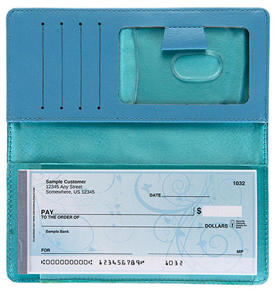 Light Blue Leather Side Tear Checkbook Cover