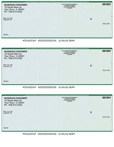 Blue Green Laser Business 3 to a Page Voucher Checks