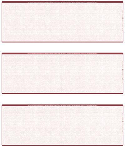 Burgundy Safety Blank Stock For 3 to a Page Voucher Computer Checks
