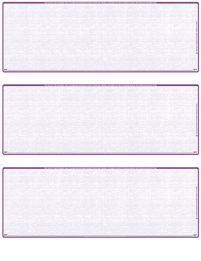 Violet Safety Blank Stock For 3 to a Page Voucher Computer Checks